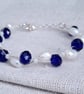 Blue Glass Bracelet, Sterling Silver Pearl Jewellery, Freshwater Pearl Bracelet - Image 1