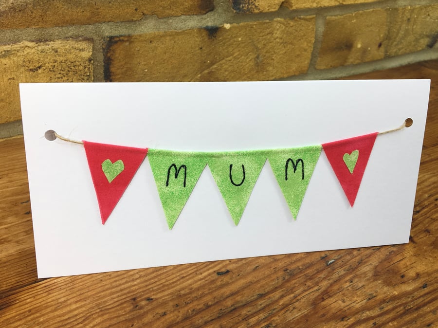 Mum happy birthday mini bunting card, detachable mini bunting , card & gift