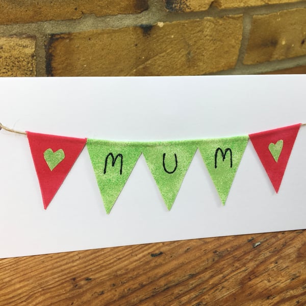 Mum happy birthday mini bunting card, detachable mini bunting , card & gift