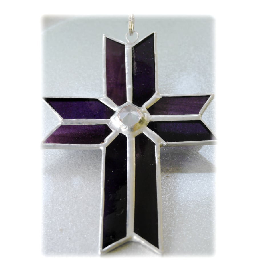 Cross Suncatcher Stained Glass Handmade purple Crystal 041