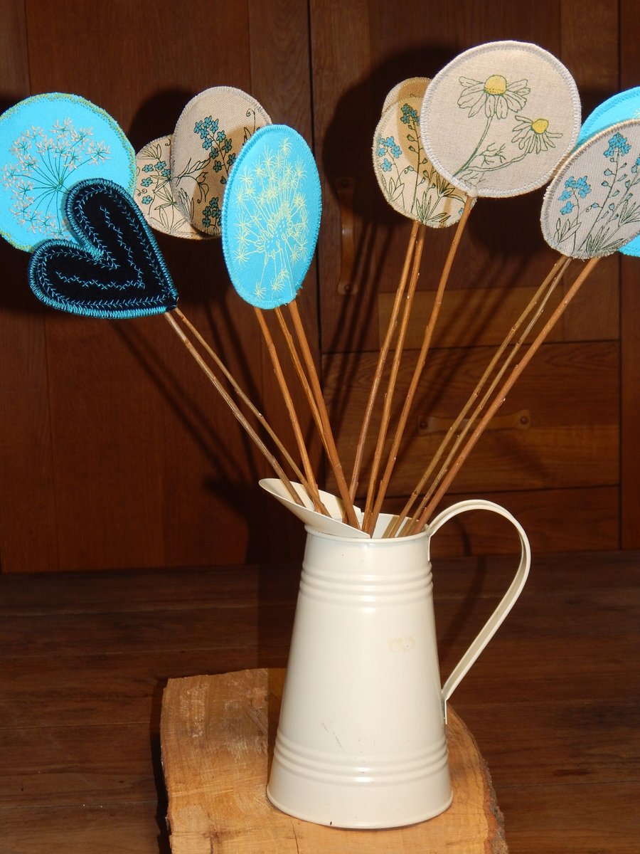 Blue forget me nots and wild flowers - Fabric Bouquet