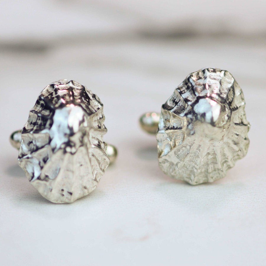 Silver limpet shell cuff links - shell cufflinks - shell cuff links - beach cuff