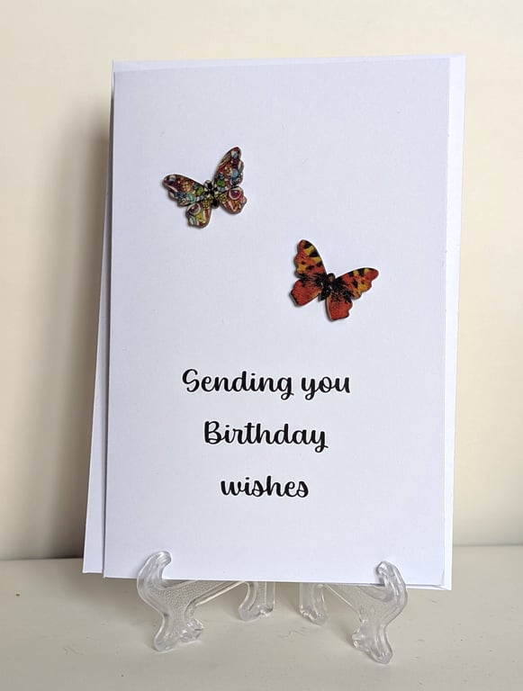 Sending you birthday wishes greeting card with wooden butterfly buttons