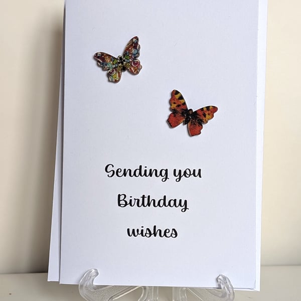 Sending you birthday wishes greeting card with wooden butterfly buttons