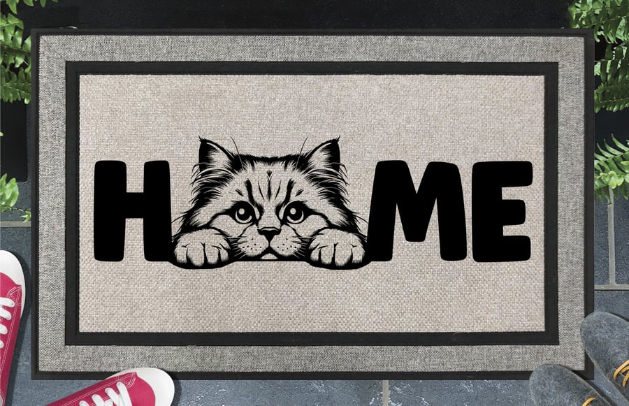 British Longhair Cat Home Door Mat No.2 - Welcome Mat - All Weather - 45x70cm 