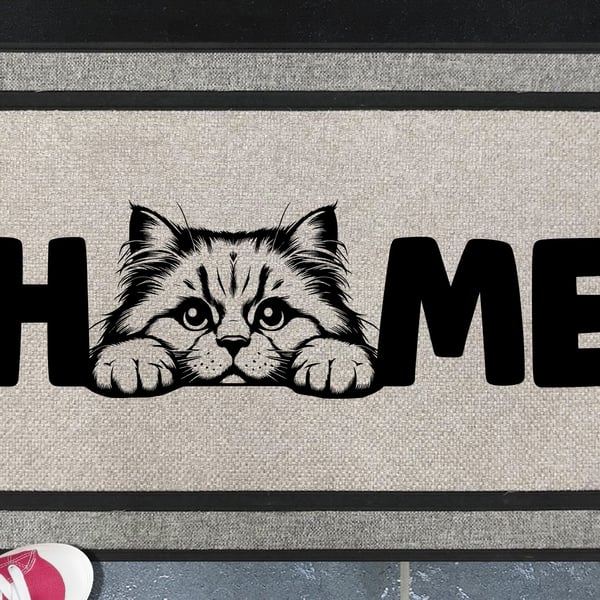 British Longhair Cat Home Door Mat No.2 - Welcome Mat - All Weather - 45x70cm 