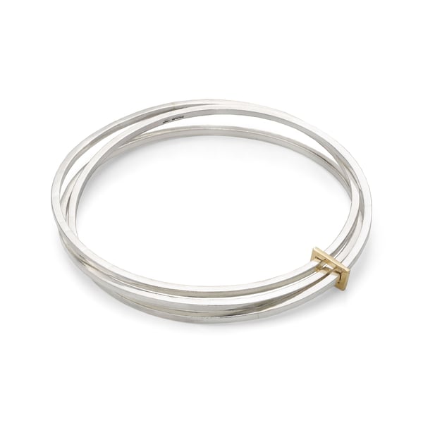 Clara by Fedha - stylish set of three silver bangles with solid gold link