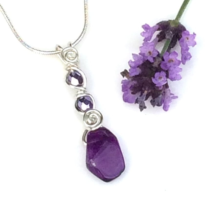 Silver Amethyst and Crystal Pendant, Gift For Her