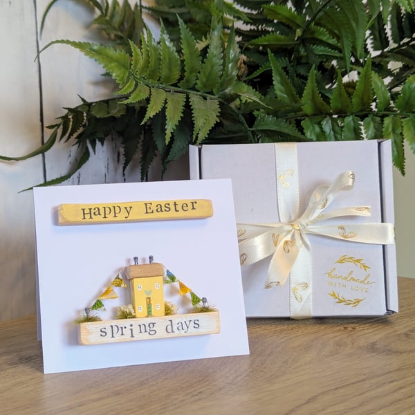Happy Easter Card With Removable Wooden Cottage Gift