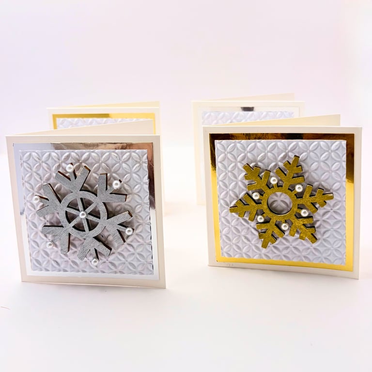 Luxury Handmade Mini Christmas Cards - Snowflake, Gold & Silver set of 4