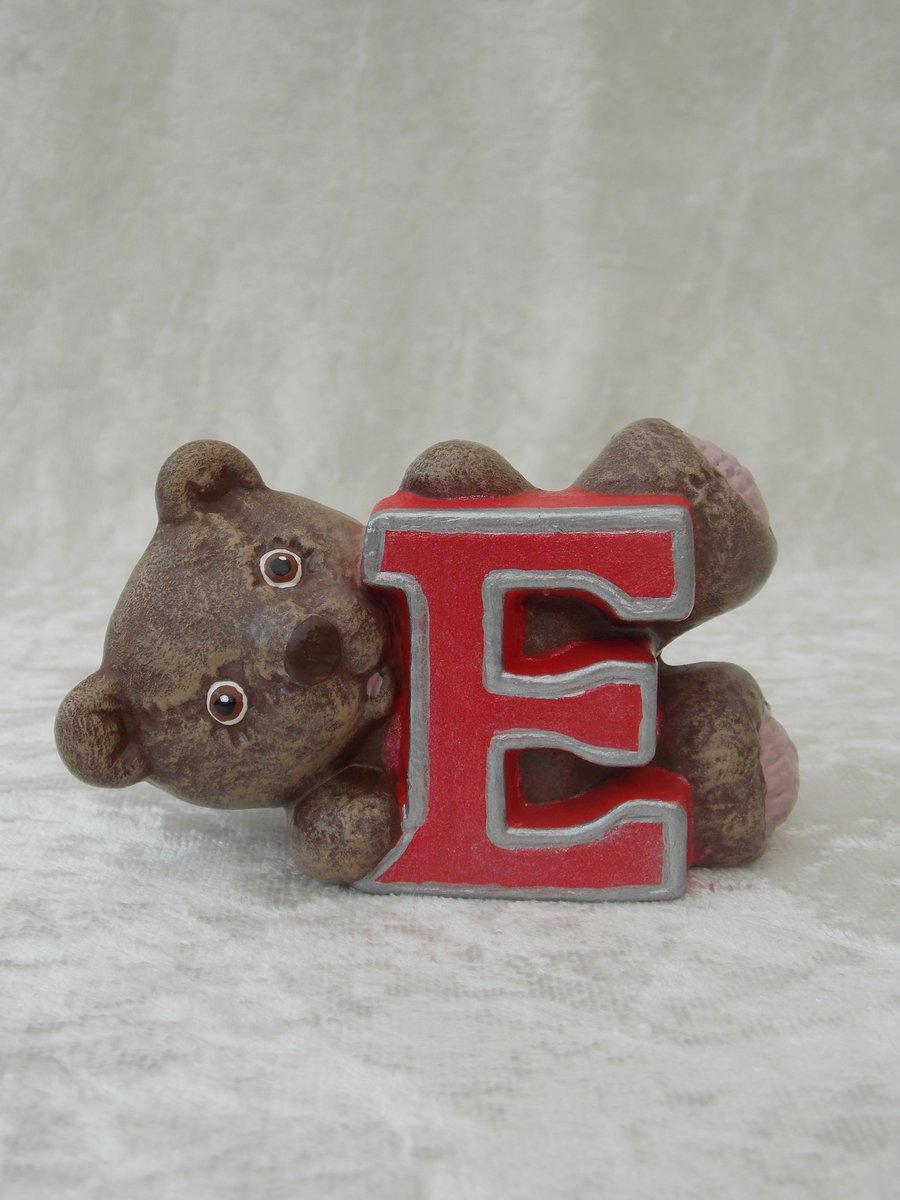 Ceramic Hand Painted Small Brown Alphabet Bear Letter E Figurine Animal Ornament