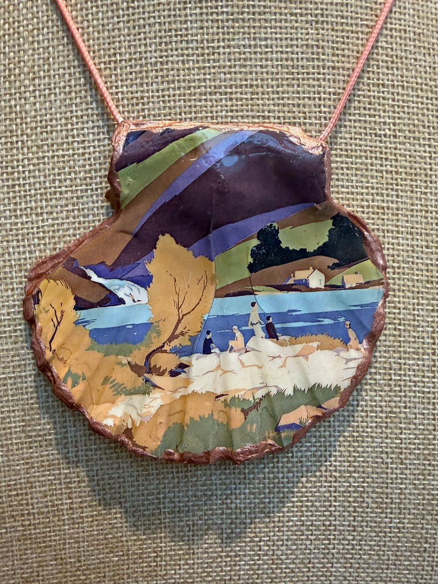 Vintage railway poster Lake District shell necklace 