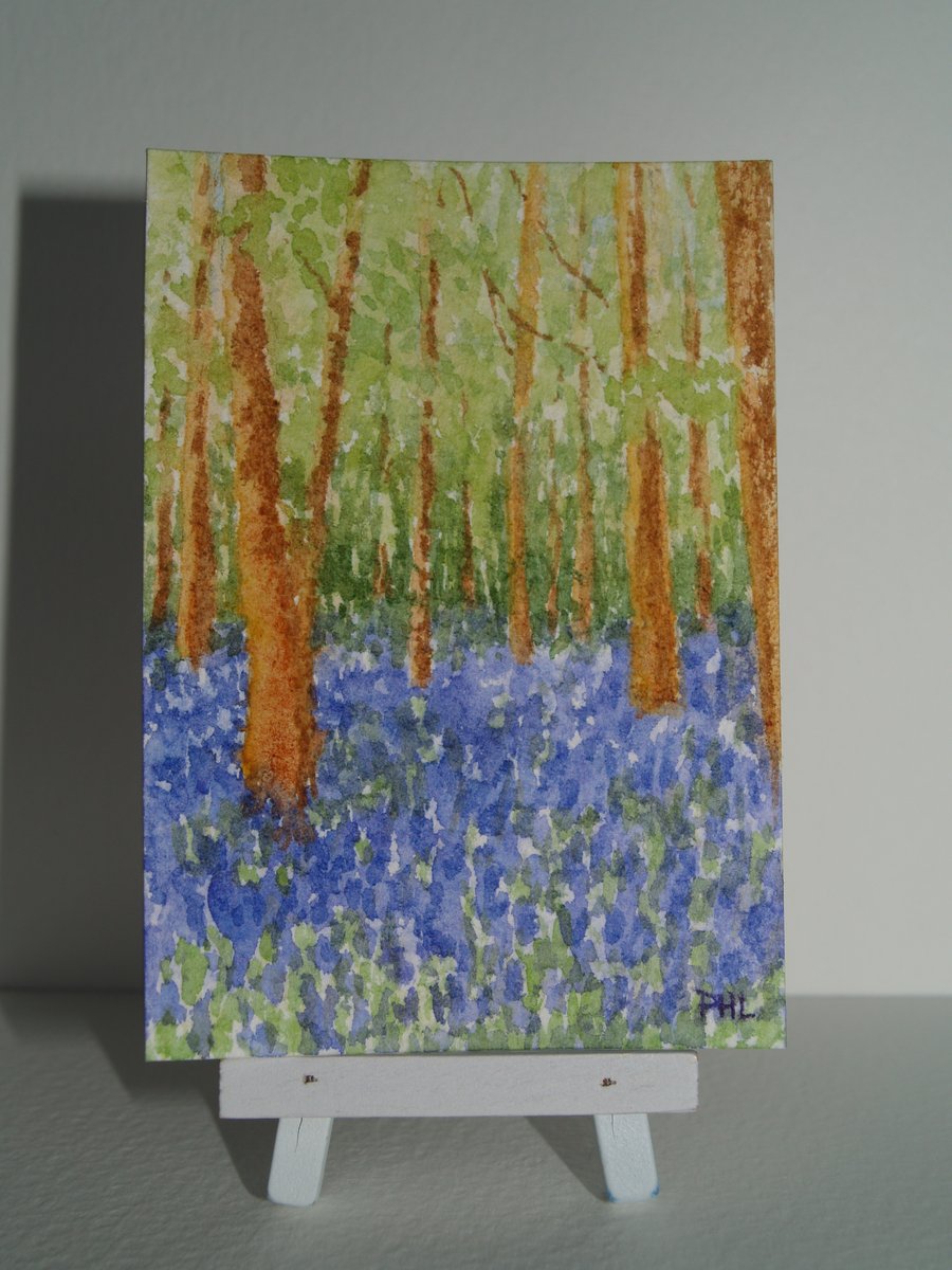 ACEO Original watercolour Bluebell Woods