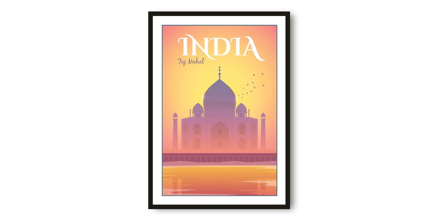 India Travel Poster, Taj Mahal Poster, Colourful Print, Unique Wall Art, Coordin