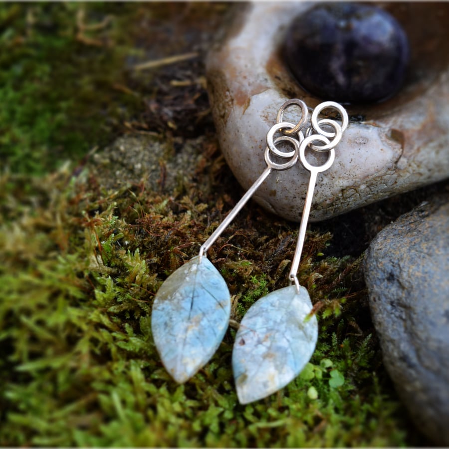 Sterling Silver and Ocean Jasper Leaf Earrings
