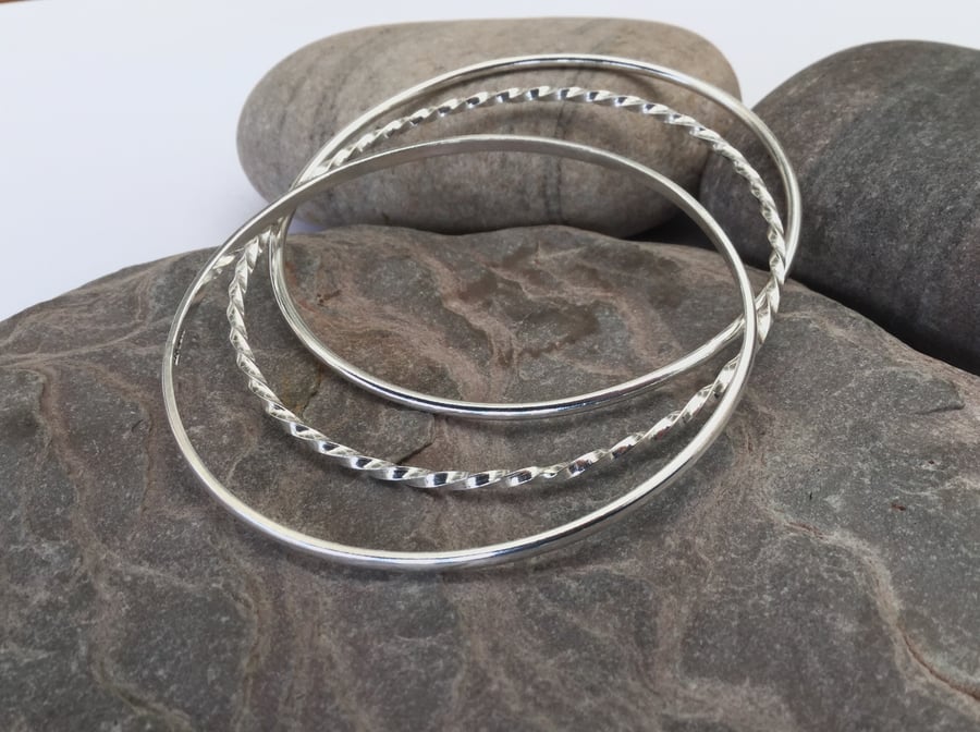Trio of Sterling Silver Stacking Bangles, Hallmarked, B121