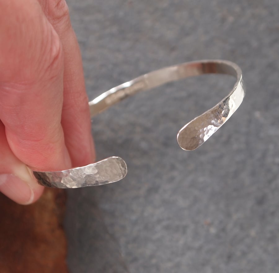 Forged sterling silver bangle cuff