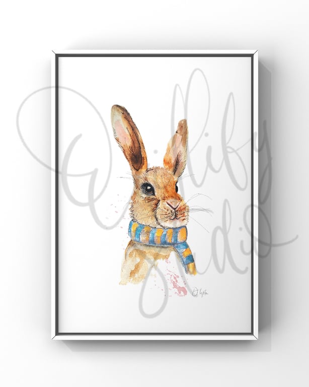 Watercolour Art Print - The Scarf Squad Rabbit 'Fennel'