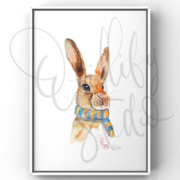Watercolour Art Print - The Scarf Squad Rabbit 'Fennel'
