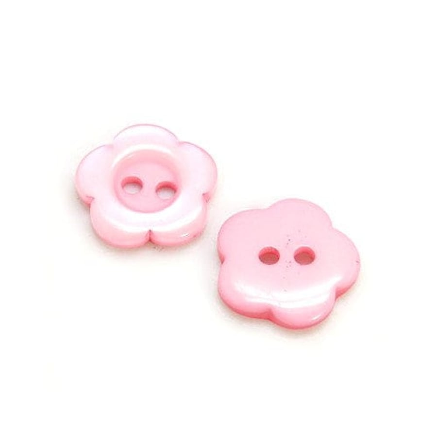 Pink Flower Resin Buttons - 15mm, 2-Hole - Packet of 50 for Sewing and Crafting,