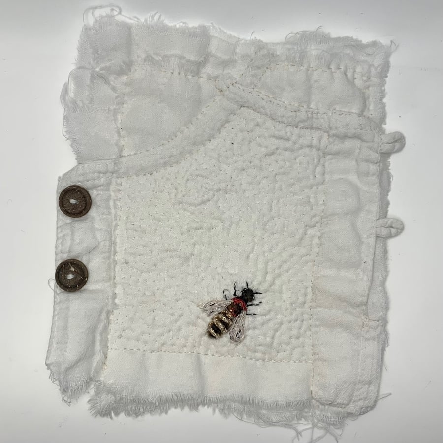 Bee art - Upcycled bee shirt by Lydia Needle - Vintage Fabric - Stitched Art