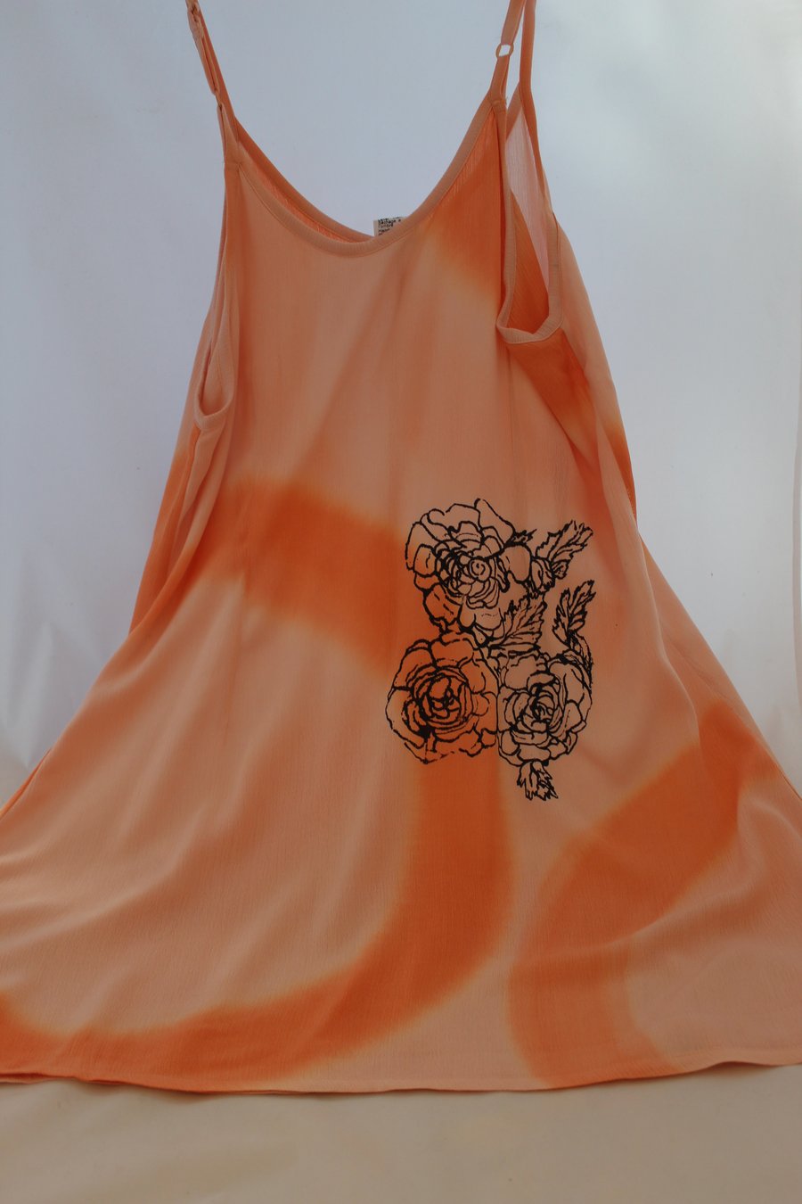Vintage 90's Ladies orange floral strappy handprint dress,Summer,re worked dress