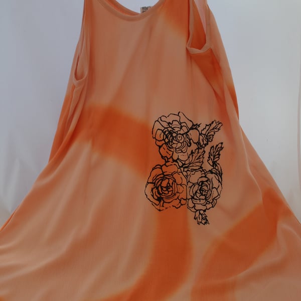 Vintage 90's Ladies orange floral strappy handprint dress,Summer,re worked dress
