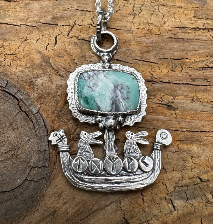 Hare Viking Ship Pendant with Aquaprase