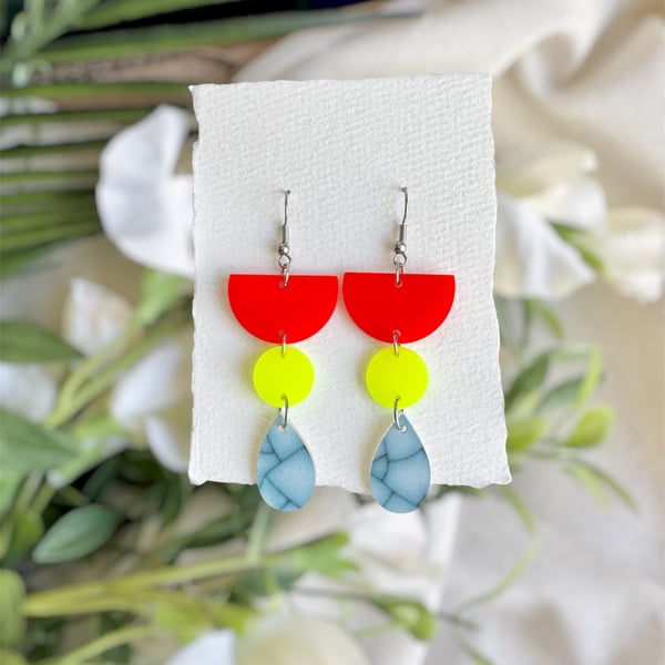Bright Loud Acrylic three tier Drop Earrings