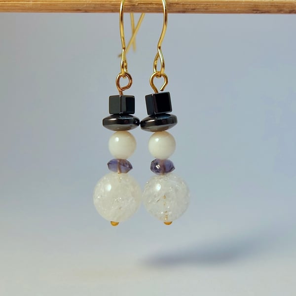 Christmas Snowman Gemstone & Gold Earrings, Stocking Fillers, Secret Santa Gift