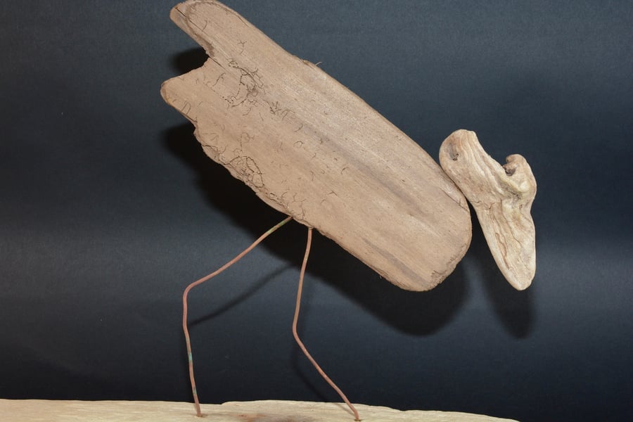 Driftwood sculpture feeding shorebird wader bird 