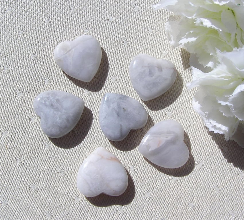6 Grey Phoenix Agate Solid Gemstone Polished Hearts - 20mm - Chakra Crafting