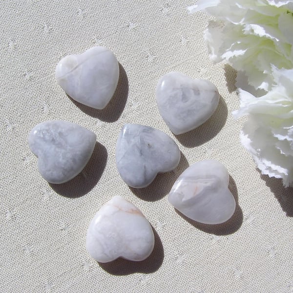 6 Grey Phoenix Agate Solid Gemstone Polished Hearts - 20mm - Chakra Crafting
