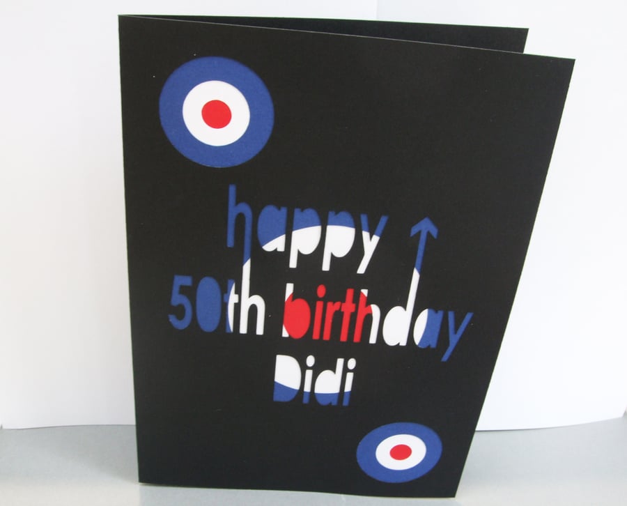 Large Personalised Mod Birthday Card - 1960's - Paper Cut -  Greeting Card