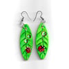  Ladybird and Green Leaf Wooden hand painted earrings.