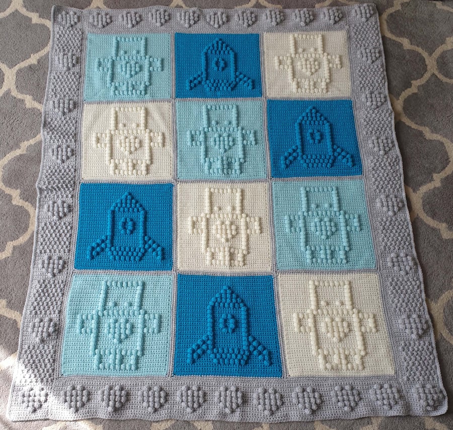 Robots and Rockets Crochet Baby Blanket