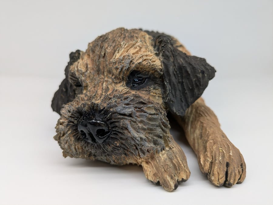 Large Border Terrier Sculpture in “Splat” Pose