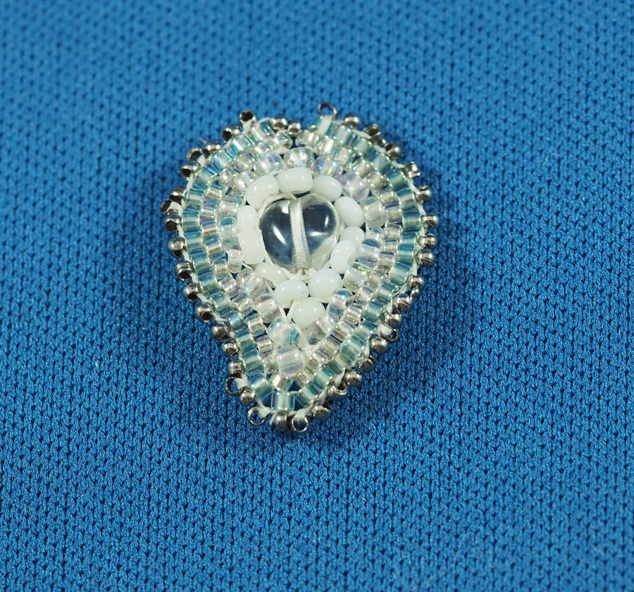 Tiny White Beaded Brooch 
