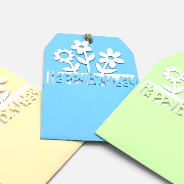 Set of 3 Handmade Birthday Gift Tags with Removable Card Inserts