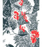 Hens - Flock of White Sussex Hens - Original linocut print - Image 1