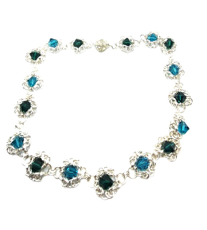Silver plated chainmaille necklace with Swarovski crystals
