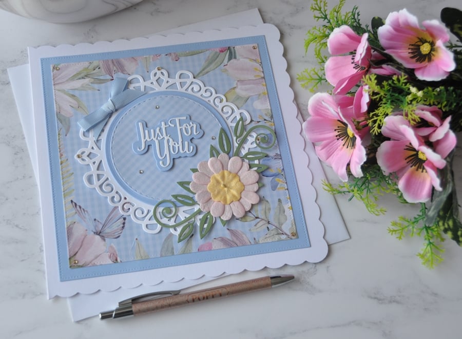 Just for You Birthday Blue Pink Yellow Daisy Flower 3D Luxury Handmade Card