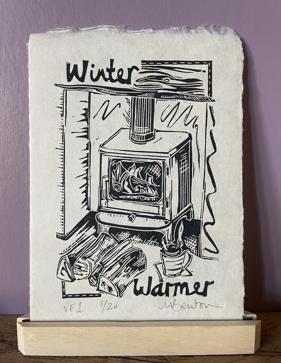 'Winter Warmer' Lino Print on Kitakata Paper (VE1)
