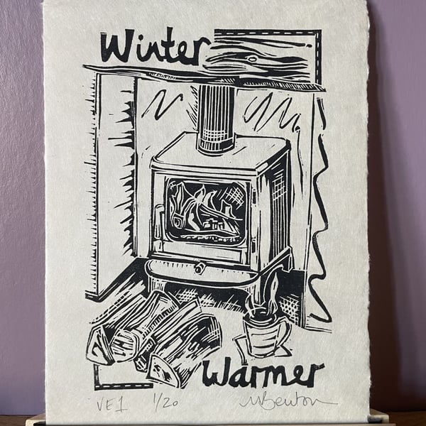 'Winter Warmer' Lino Print on Kitakata Paper (VE1)