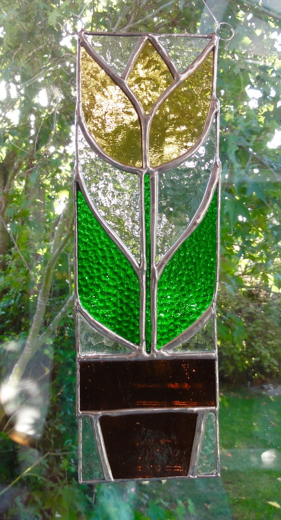 Stained Glass Tulip Panel Suncatcher - Amber