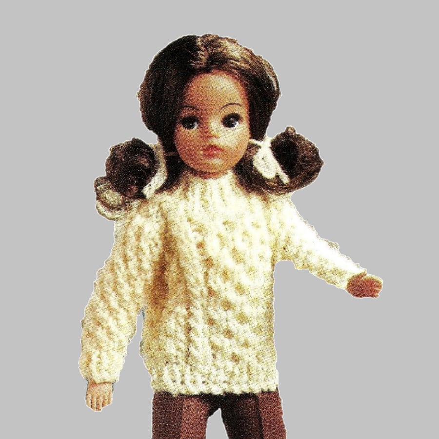 VINTAGE KNITTING PATTERN PDF Aran Sweater for Doll