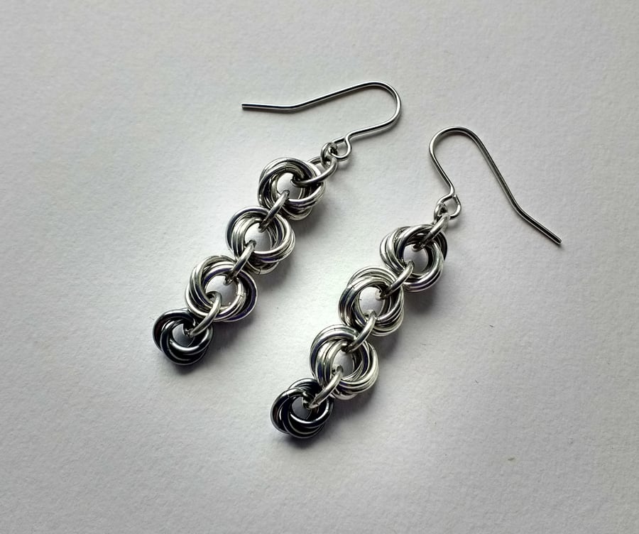 Mixed Flower Quad Woven Chain Mail Earrings, Anodised Aluminium