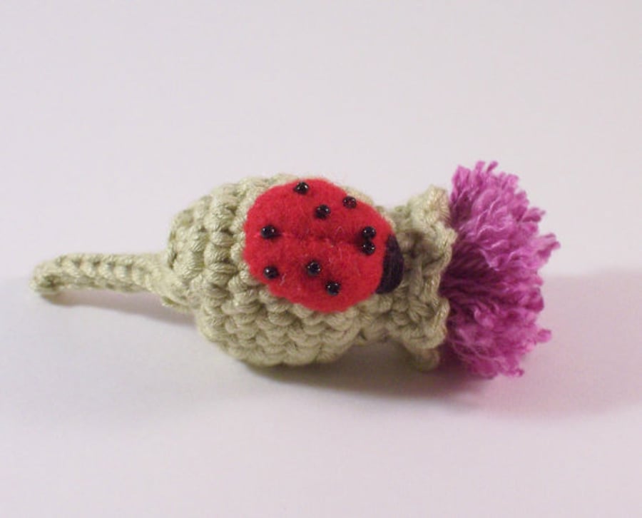 Made to order brooch - crochet thistle and ladybird