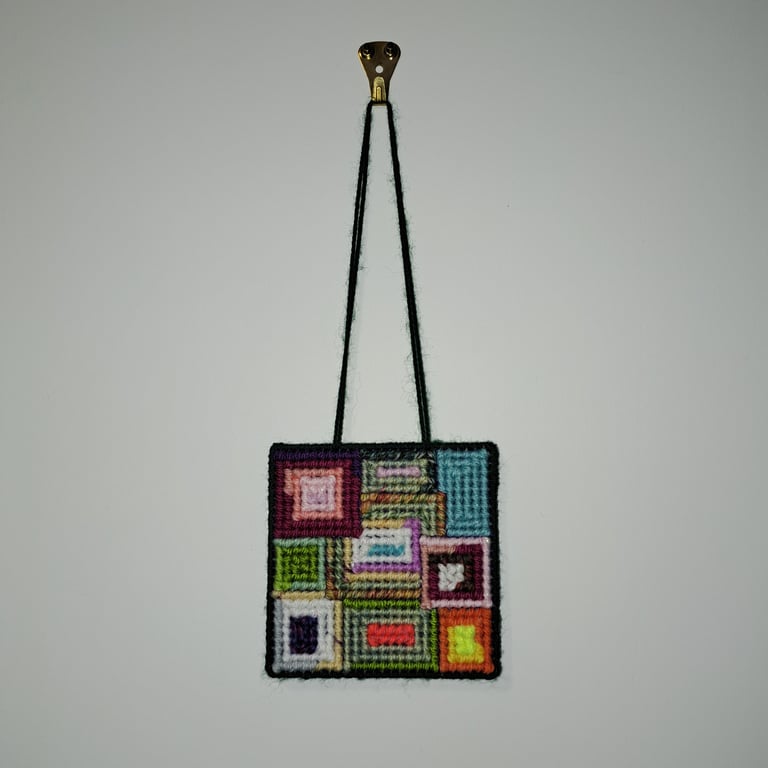 Small wall decoration with funky square pattern and adjustable hang length