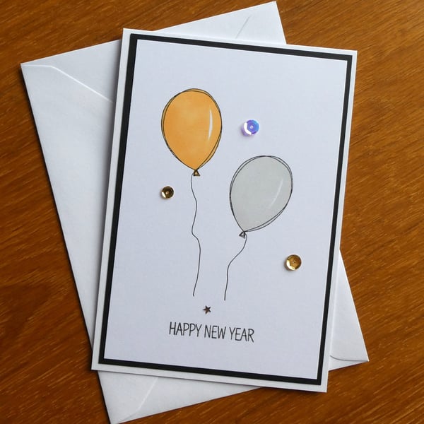 Happy New Year Card - Balloons - Gold and Silver